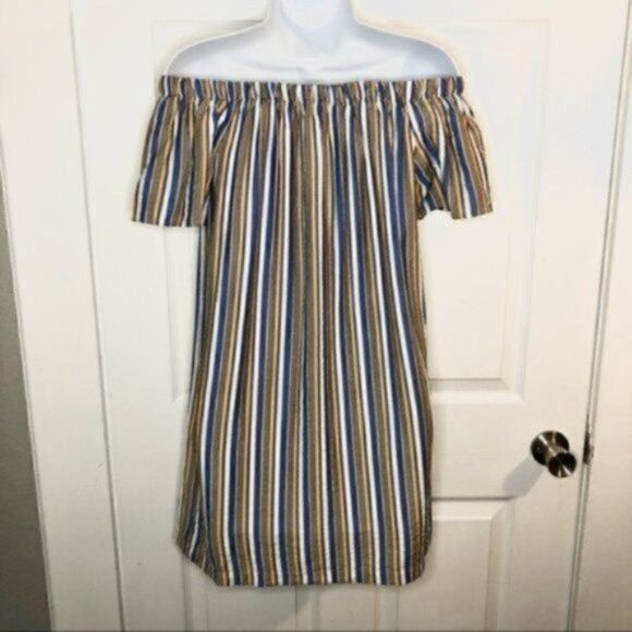 Modcloth Off Shoulder Rayon Mini Dress Cape Cod Cutie Blue S - Picture 5 of 10